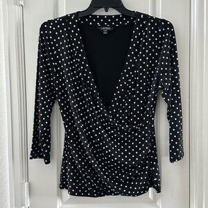 Lauren Ralph Lauren Womens Polka Dot Wrap Top XL Black